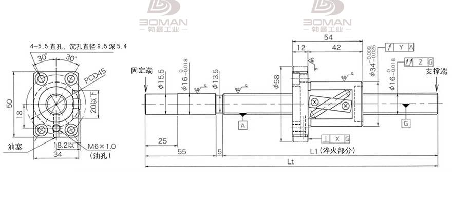 KURODA GG1616AS-BTLR-0900A 黑田丝杆替换尺寸图